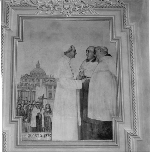 Processione giubilare e incontro tra papa Pio XII e il Generale dell'Ordine Carmelitano, processione (dipinto, complesso decorativo) di Catalani Umberto (attribuito) (sec. XX)