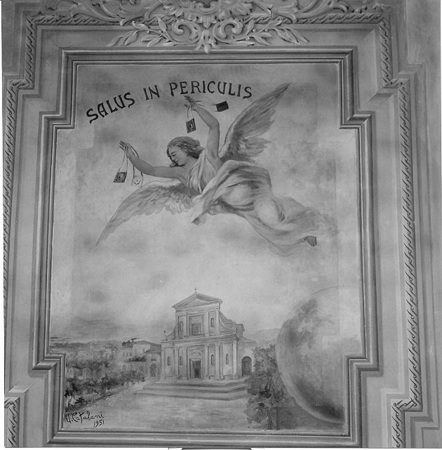 Lo scapolare portato da un angelo in volo, angelo (dipinto, opera isolata) di Catalani Umberto (attribuito) (sec. XX)