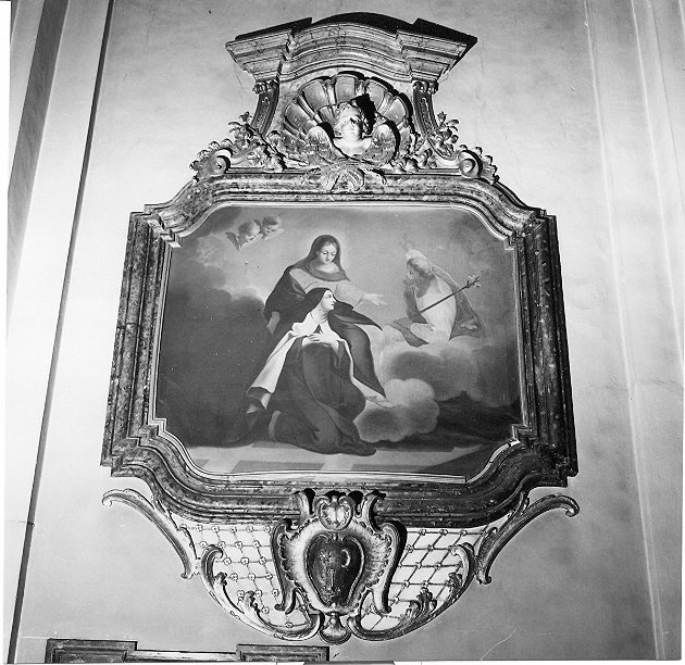 Santa Teresa ha la visione di San Giuseppe e della Madonna, matrimonio mistico di Santa Teresa d'Avila (dipinto, elemento d'insieme) - ambito romano (ultimo quarto sec. XVIII)