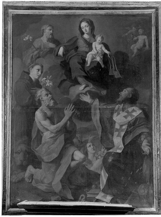 Madonna del Carmine e i SS. Giuseppe, Antonio da Padova, Girolamo, Nicola di Bari e le anime del purgatorio, Madonna del Carmelo (dipinto, elemento d'insieme) di Mattei Paolo Antonio da Cascia (attribuito) (sec. XVIII)