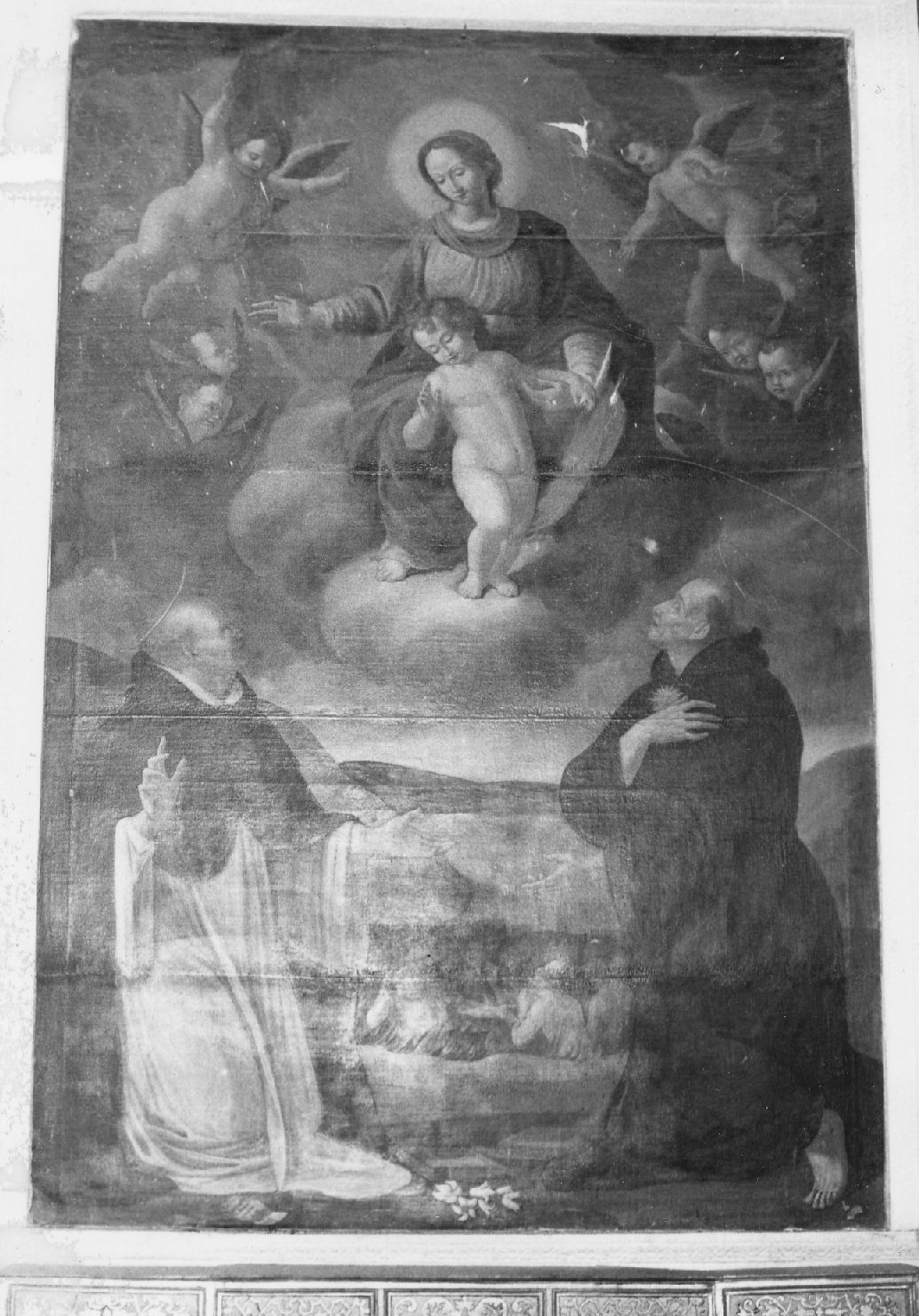 Madonna con Bambino tra angeli e Santi (dipinto, elemento d'insieme) di Carocci Antonio (attribuito) (metà sec. XVII)