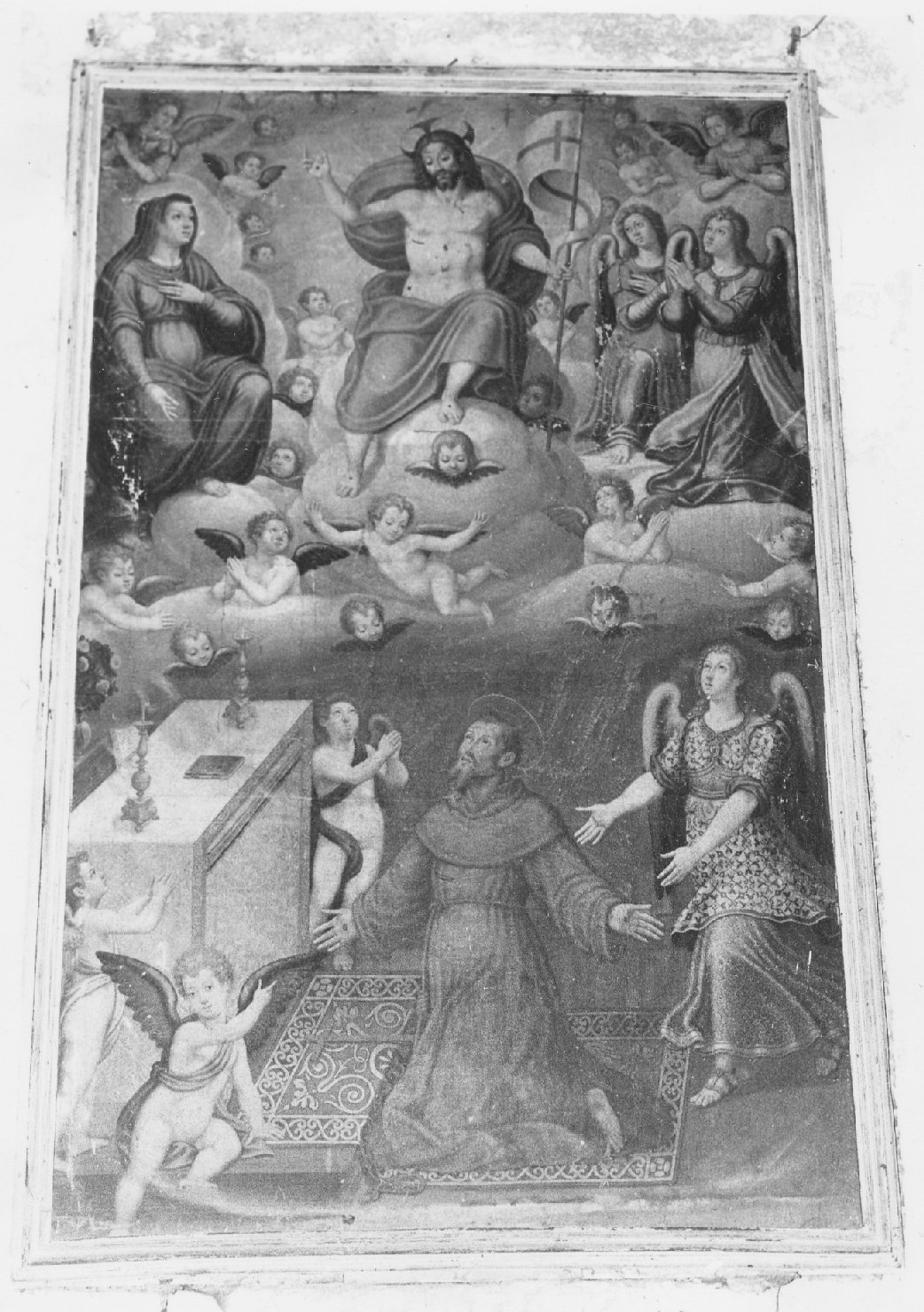 Cristo risorto tra angeli e santi (dipinto, opera isolata) - ambito umbro (sec. XVII)