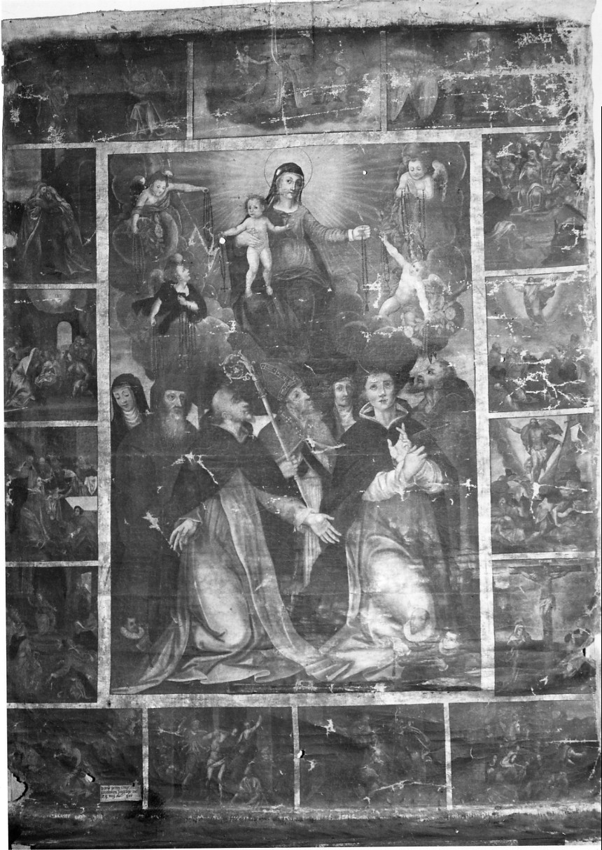 Madonna del Rosario con Santi domenicani e misteri del rosario (dipinto) di Domenico di Pietro Simone Riccio (attribuito) (inizio sec. XVII)