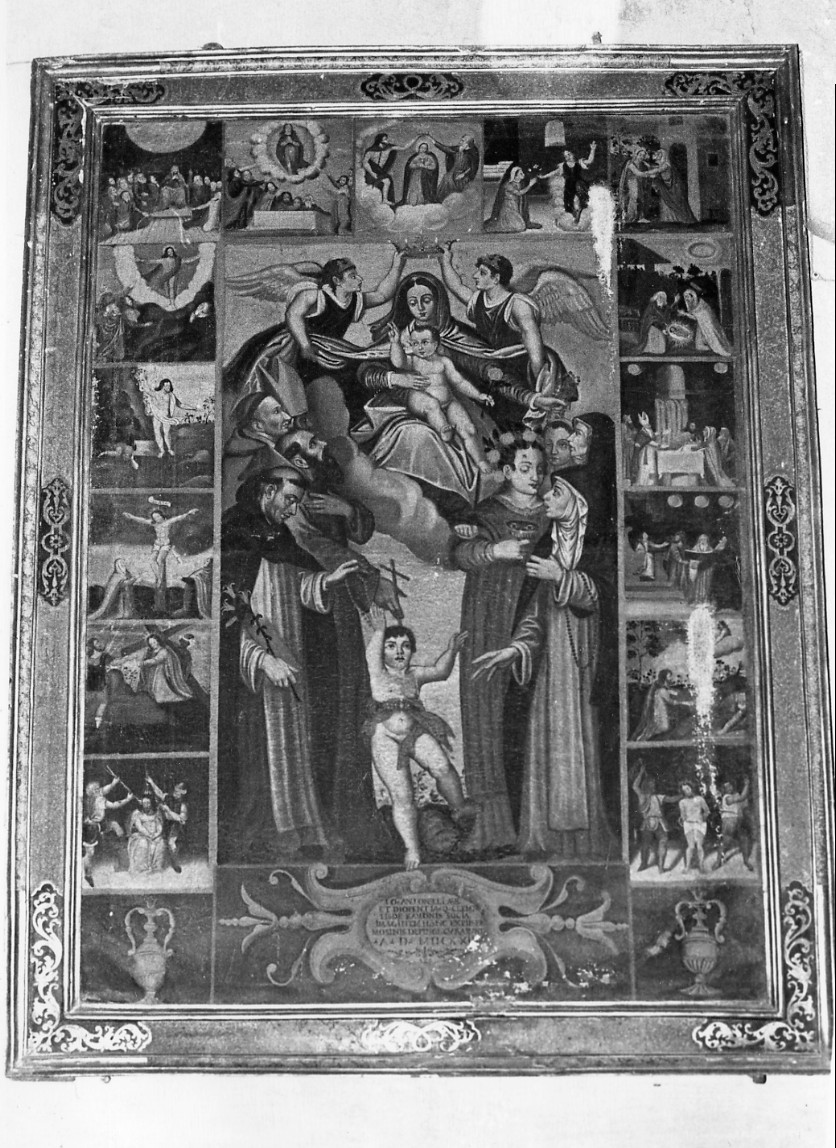 Madonna del Rosario con Santi domenicani e misteri del rosario (dipinto, opera isolata) - ambito umbro (primo quarto sec. XVII)