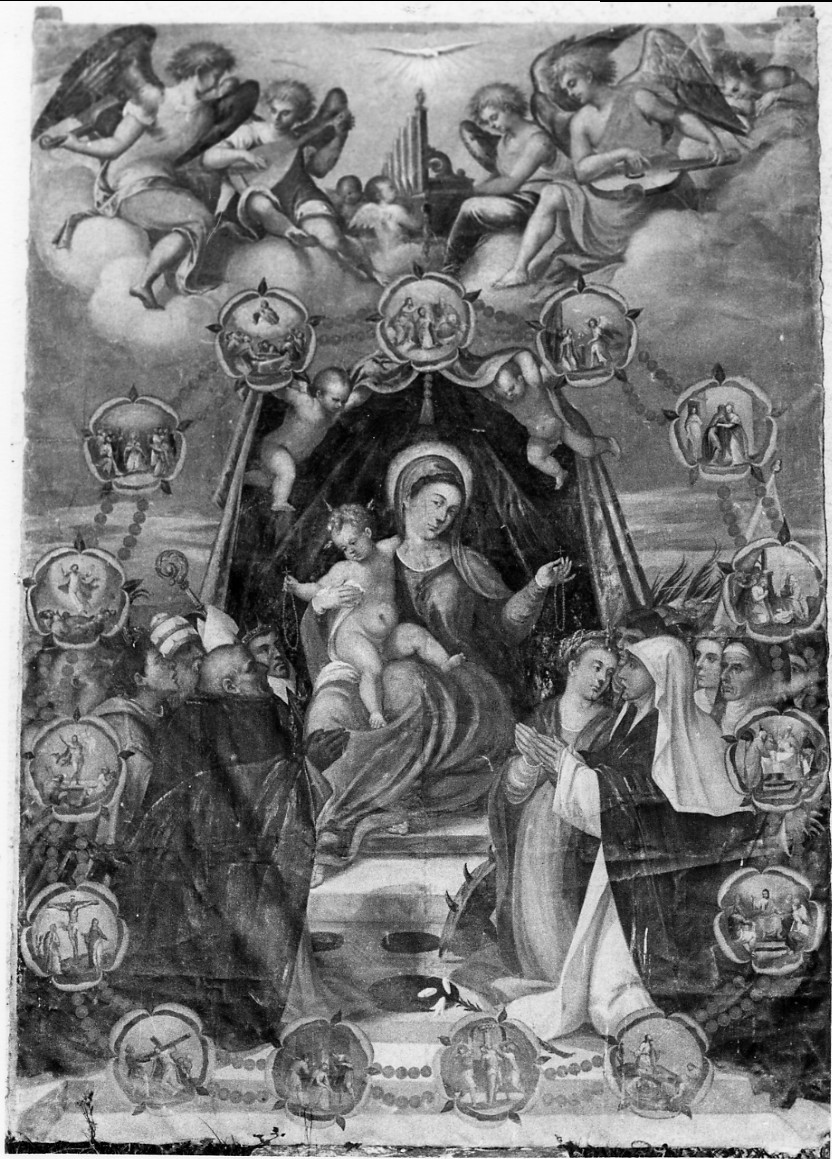 Madonna del Rosario con Santi domenicani e misteri del rosario (dipinto) - ambito umbro (sec. XVII)
