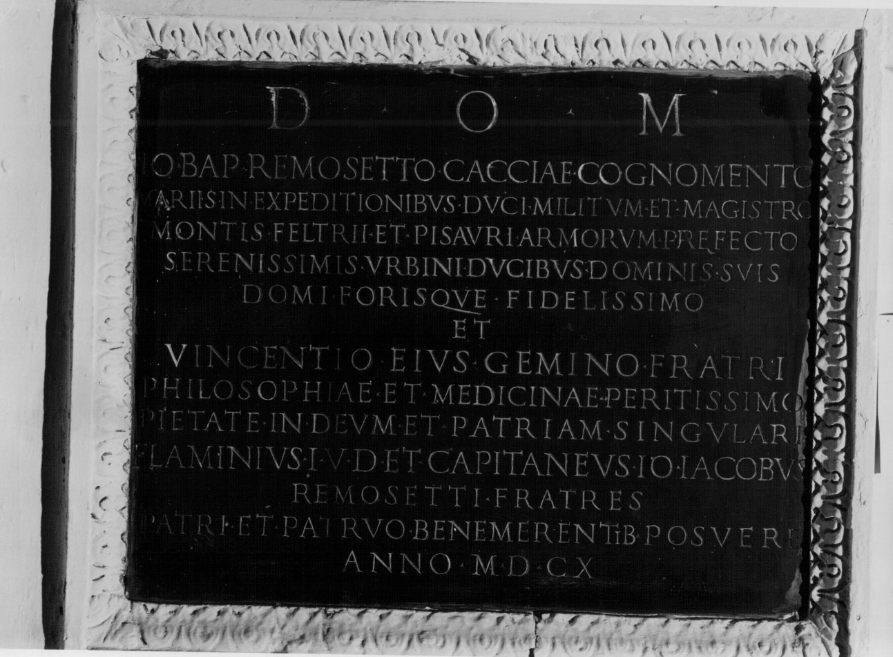 lapide commemorativa, complesso decorativo - bottega eugubina (inizio sec. XVII)