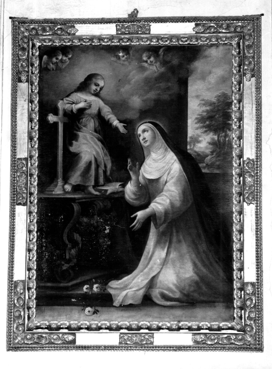 Santa Rosa da Lima è coronata di rose da Gesù Bambino (dipinto, opera isolata) di Allegrini Francesco (attribuito) (seconda metà sec. XVII)