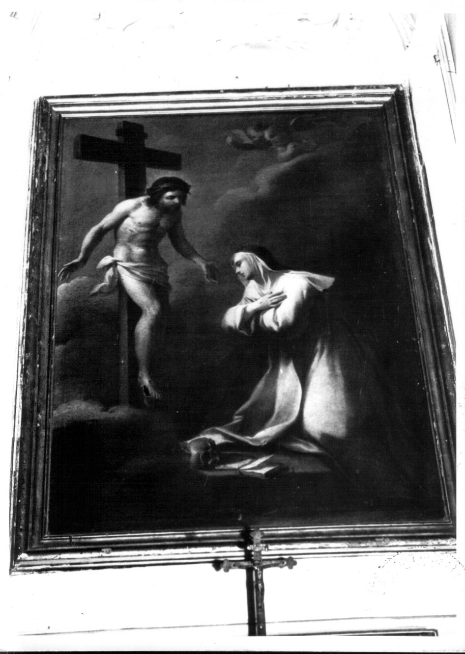 Santa Caterina de' Ricci in adorazione del Crocifisso (dipinto, elemento d'insieme) di Mancini Francesco (attribuito) (prima metà sec. XVIII)