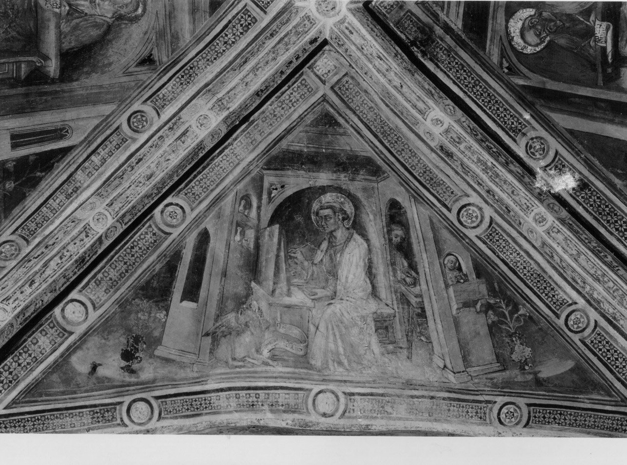 San Luca scrive il vangelo (dipinto, ciclo) di Nelli Ottaviano (bottega) (metà sec. XV)