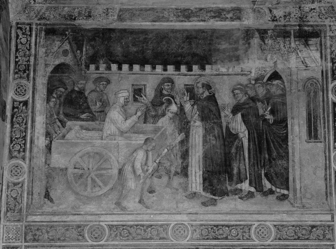 San Pietro martire resuscita un uomo (dipinto, ciclo) di Nelli Ottaviano (bottega) (metà sec. XV)