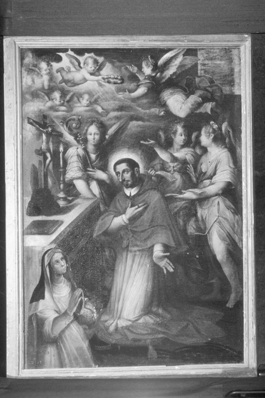 San Carlo Borromeo, Beata Gennara da Gubbio e angeli (dipinto, opera isolata) - ambito eugubino (primo quarto sec. XVII)