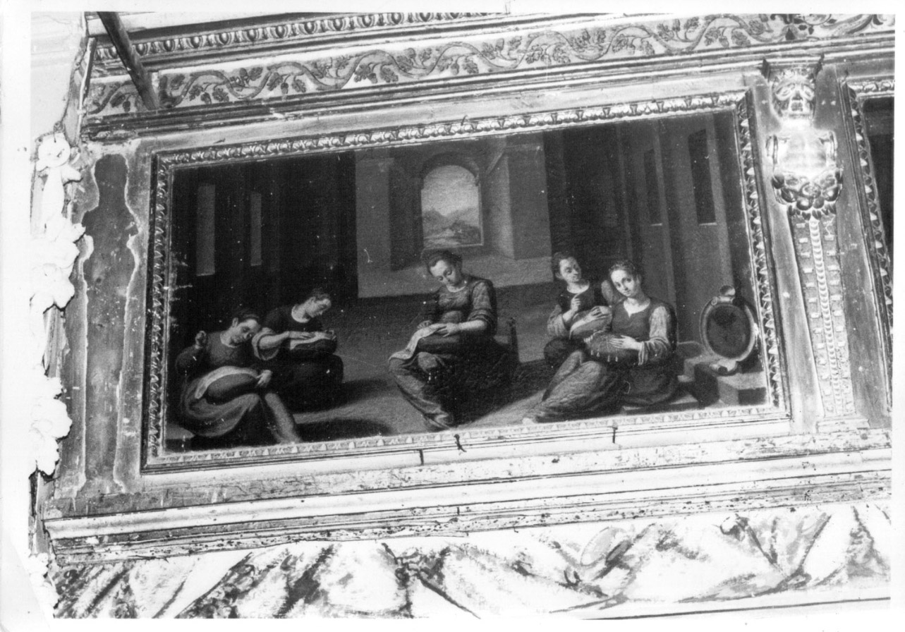 Maria Vergine che cuce indumenti per i poveri ed i sacerdoti nel tempio (dipinto, elemento d'insieme) di Damiani Felice (e aiuti) (inizio sec. XVII)