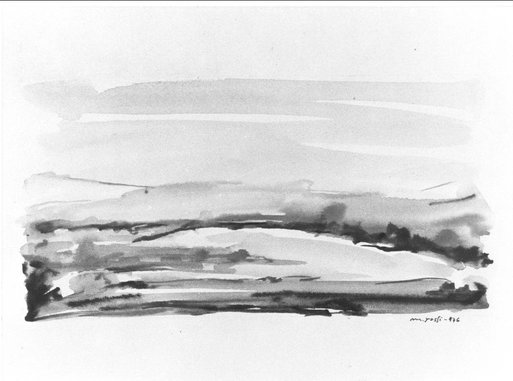 paesaggio lacustre (disegno, opera isolata) di Rossi M (sec. XX)