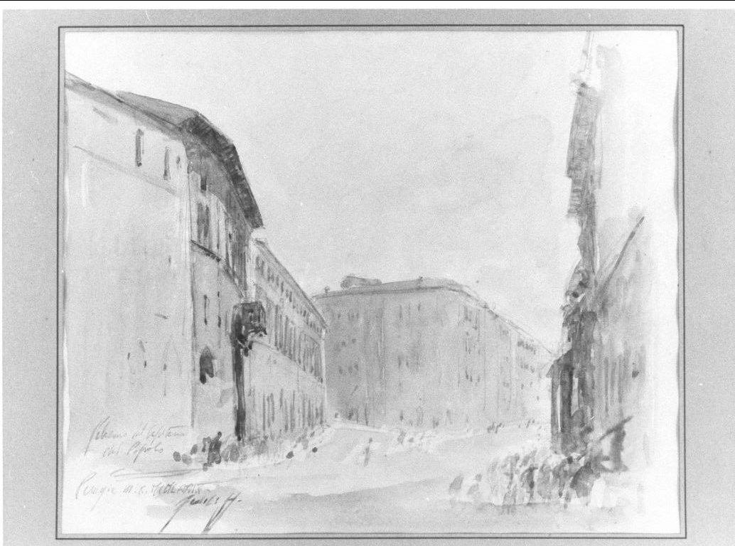 Palazzo del Capitano del Popolo, veduta di Perugia (disegno, opera isolata) di Fedeli Franco (sec. XX)