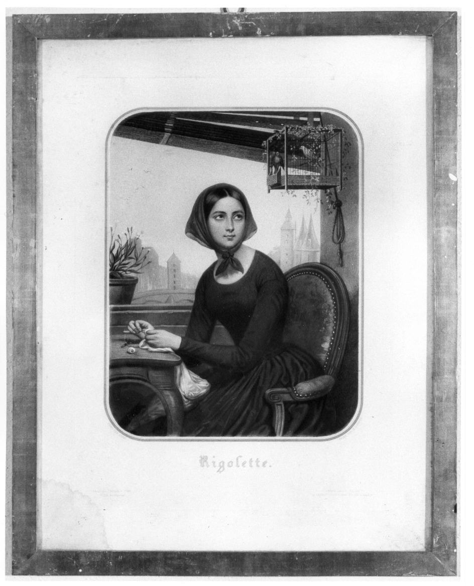Rigolette, donna che cuce (stampa) di Court Joseph Désiré, Garnier Hippolyte-Louis (sec. XIX)