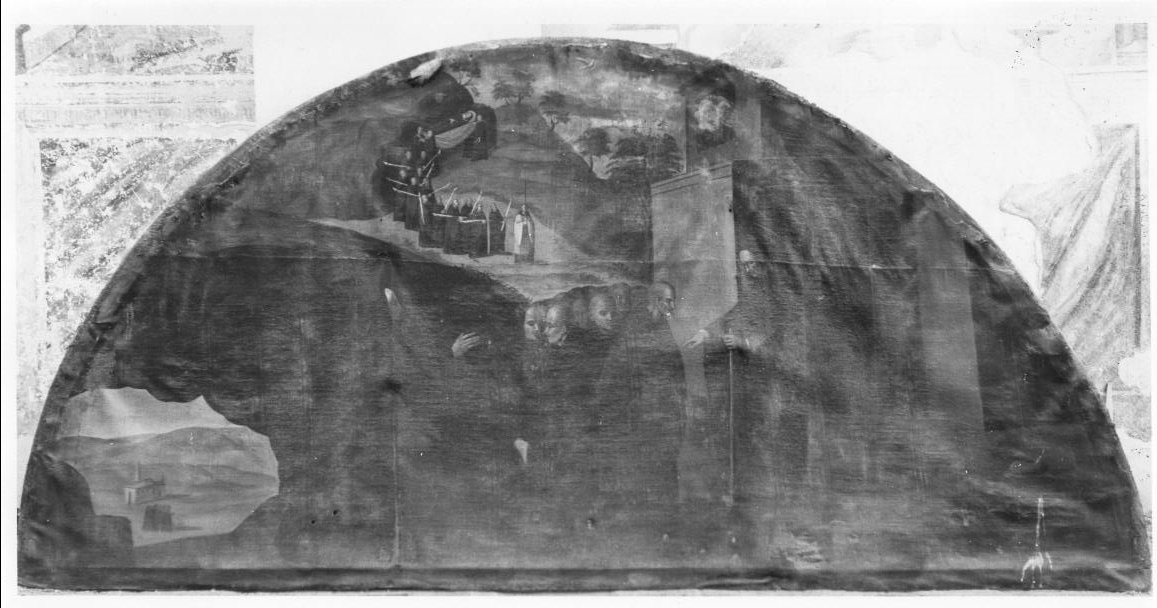 funerali di Santa Scolastica (dipinto, elemento d'insieme) - ambito italiano (sec. XVII)