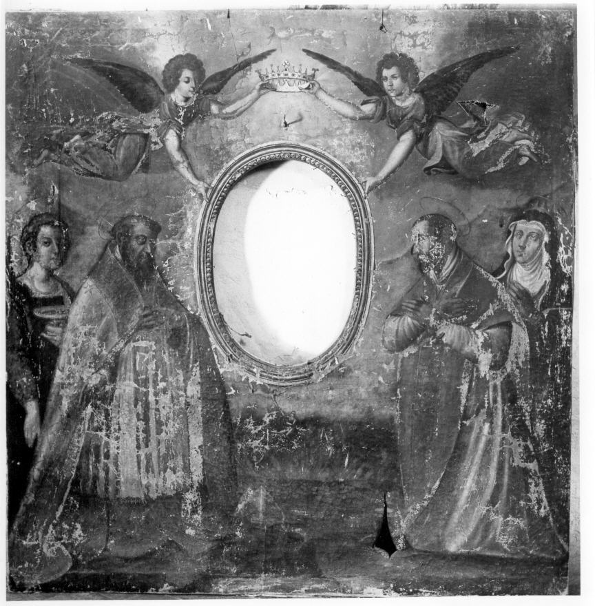 angeli sorreggenti una cornice ovale e Santi (dipinto) - ambito italiano (sec. XVII)