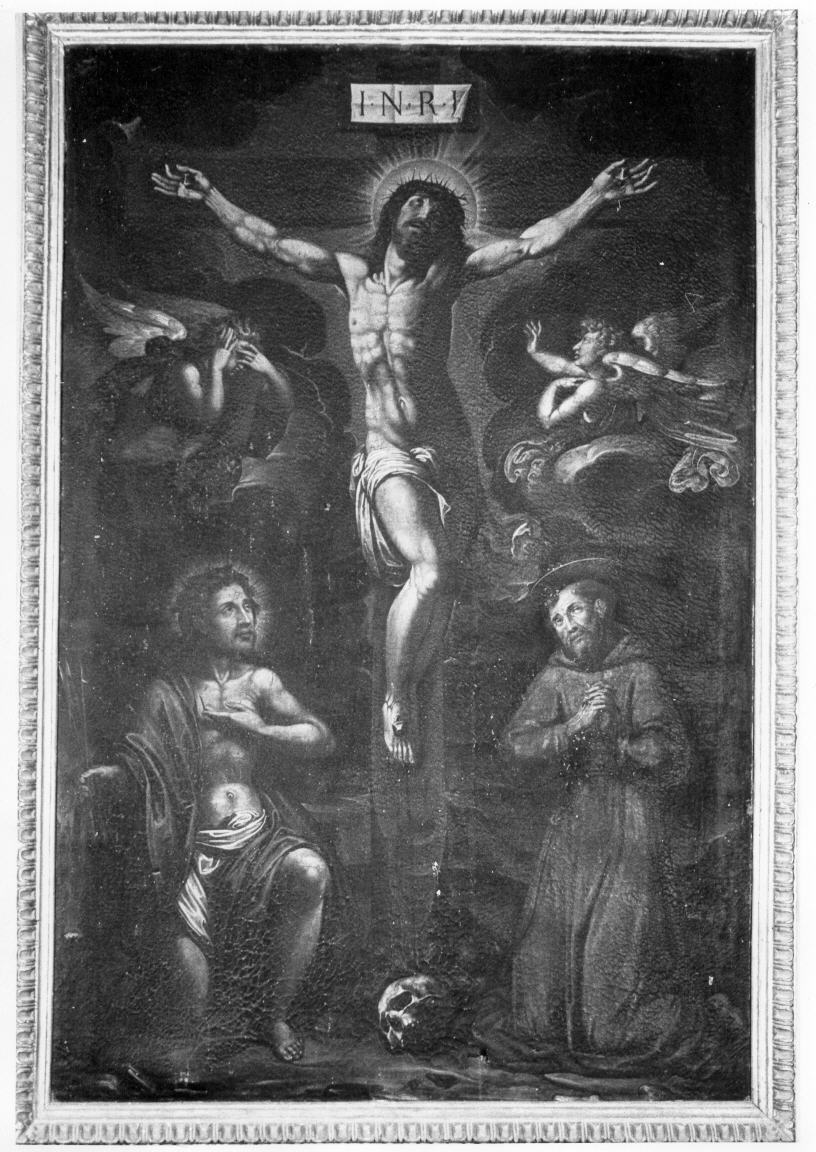 Cristo crocifisso tra San Sebastiano e San Francesco d'Assisi (dipinto) - ambito italiano (sec. XVIII)