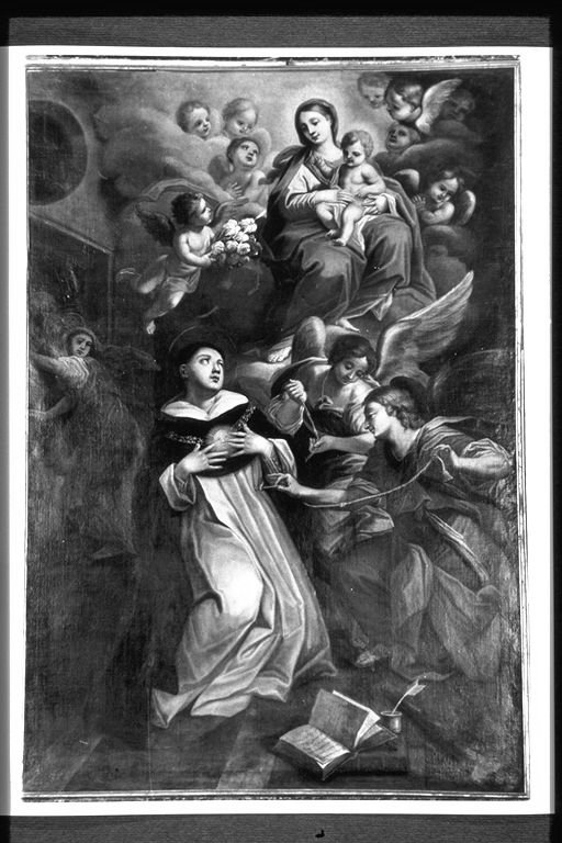 San Tommaso riceve la cintura dalla Madonna Assunta (dipinto, opera isolata) di Battini Mattia (prima metà sec. XVIII)