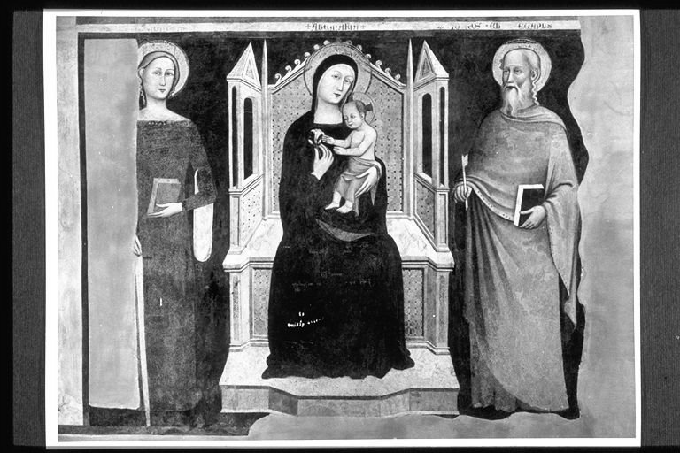 Madonna con Bambino in trono tra santi (dipinto, elemento d'insieme) di Maestro di Santa Giuliana (attribuito) (terzo quarto sec. XIV)