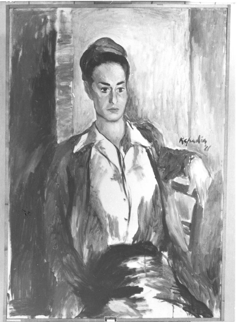 Ritratto di una signorina, ritratto di donna (dipinto) di Kapadia (sec. XX)