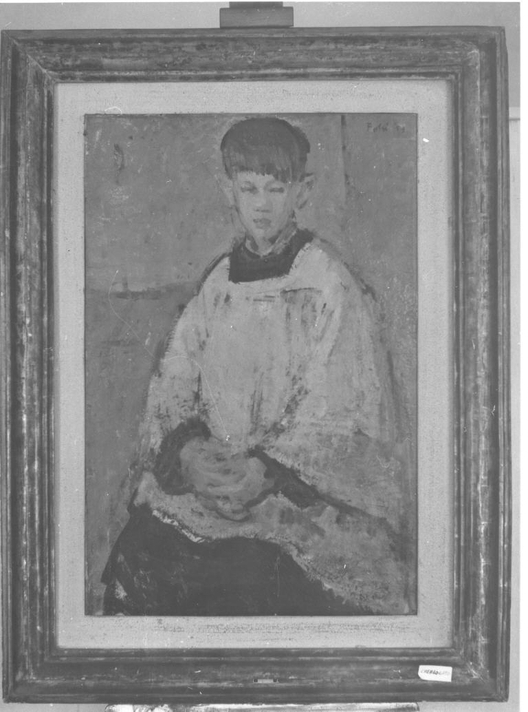 Ritratto di giovane chierico seduto, ritratto di bambino (dipinto) di Folli Umberto (sec. XX)
