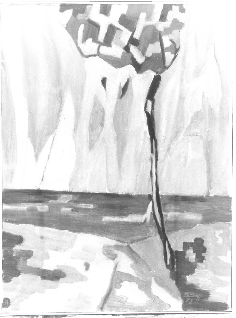 Marina d'inverno, paesaggio marino (dipinto, opera isolata) di Basso Raffaele (sec. XX)