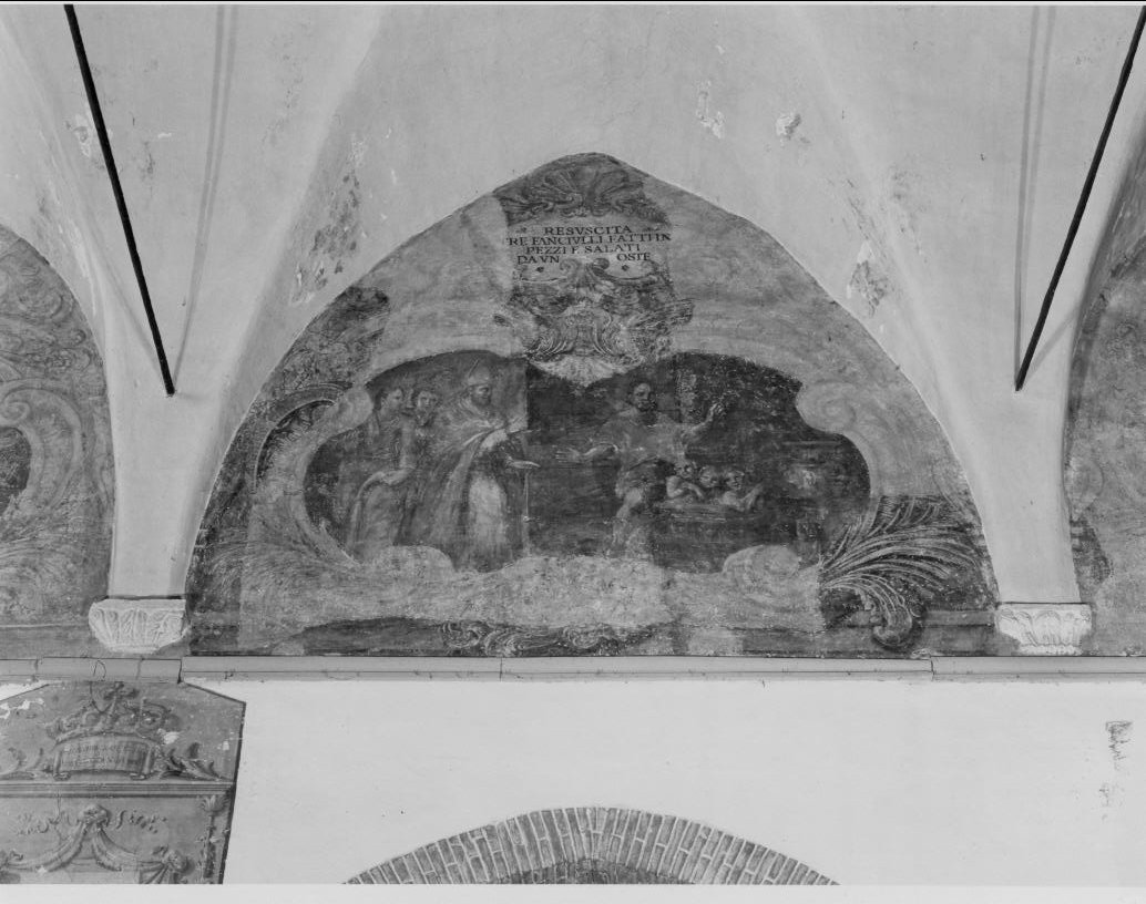San Nicola di Bari resuscita i tre fanciulli (dipinto, elemento d'insieme) di Troppa Girolamo (cerchia) (seconda metà sec. XVII)