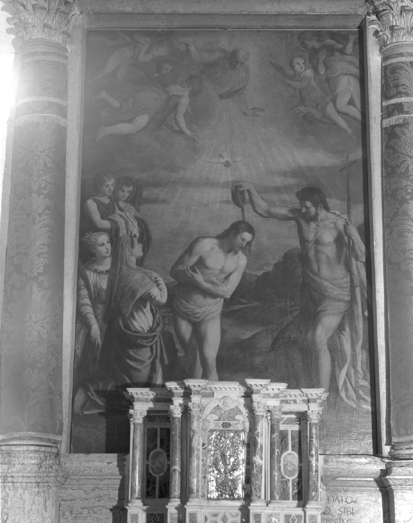 il Battesimo di Cristo, battesimo di Cristo (dipinto) di Porta Giuseppe detto Giuseppe Salviati (sec. XVI)