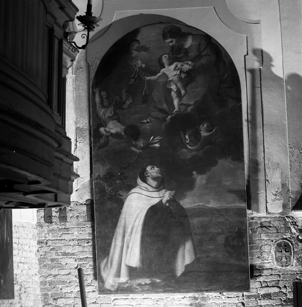Madonna del Carmelo offre lo scapolare a San Simone Stock (dipinto) - bottega veneta (sec. XVI)