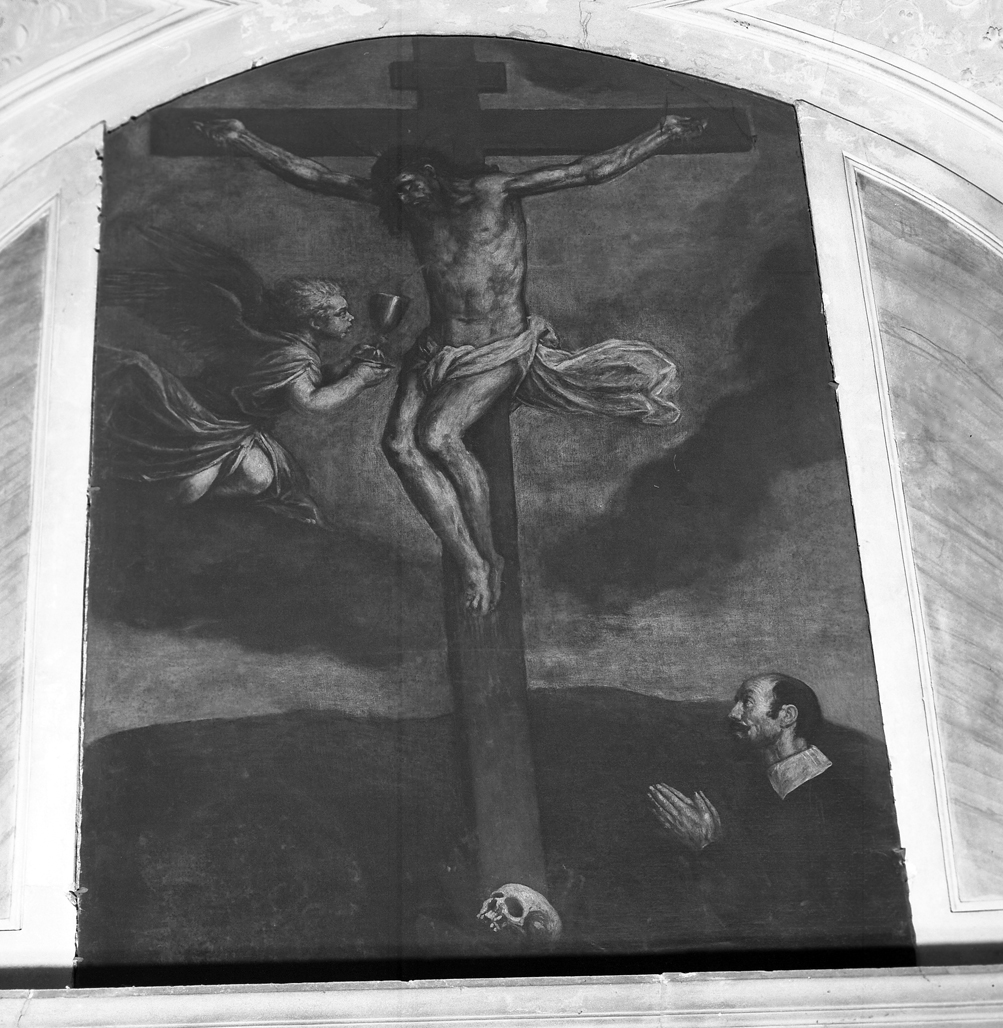 Crocifissione con angelo che raccoglie il sangue di Cristo, Cristo crocifisso (dipinto) di Dal Ponte Leandro detto Leandro Bassano (sec. XVII)