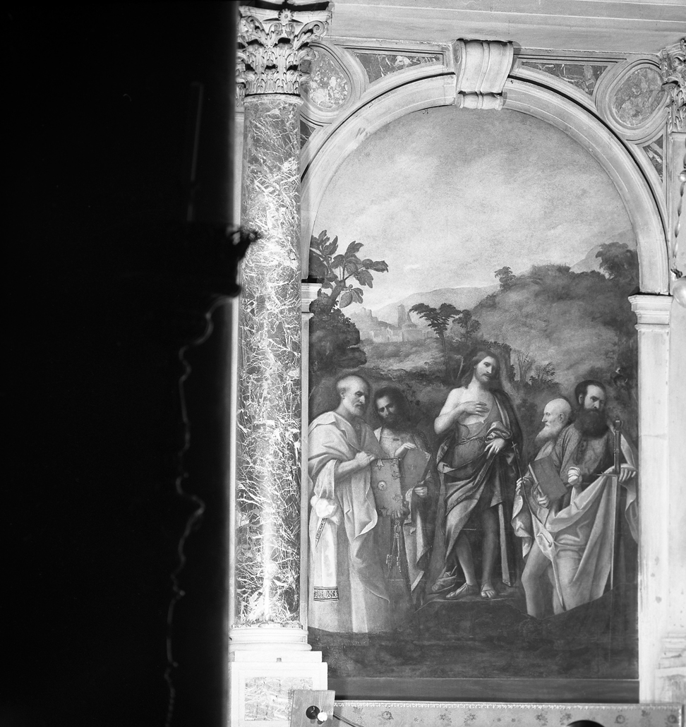 San Giovanni Battista tra i santi Pietro, Paolo, Marco e Gerolamo, Santi (pala d'altare) di Marconi Rocco (secc. XV/ XVI)