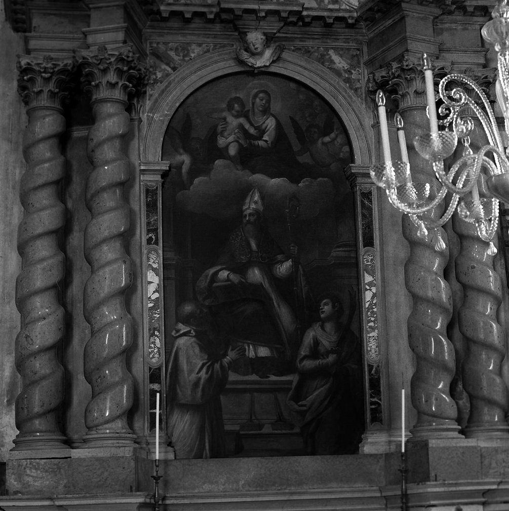 apparizione della Madonna a San Nicola, San Carlo Borromeo e Santa Lucia (dipinto) di Negretti Jacopo detto Palma il Giovane (sec. XVII)