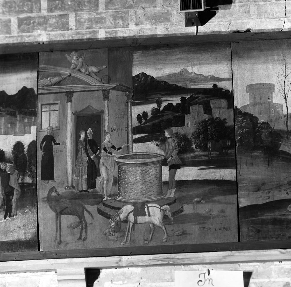 Giacobbe e Rachele al pozzo (dipinto, elemento d'insieme) di Bastiani Lazzaro (scuola) (seconda metà sec. XV)