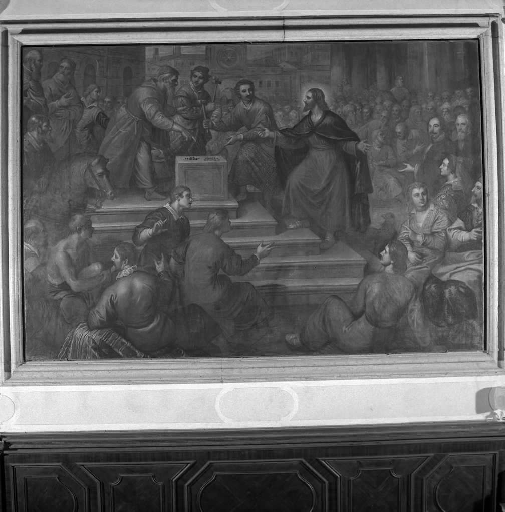 Disputa di San Giovanni col filosofo Cratene (dipinto) di Robusti Domenico detto Domenico Tintoretto (fine sec. XVI)