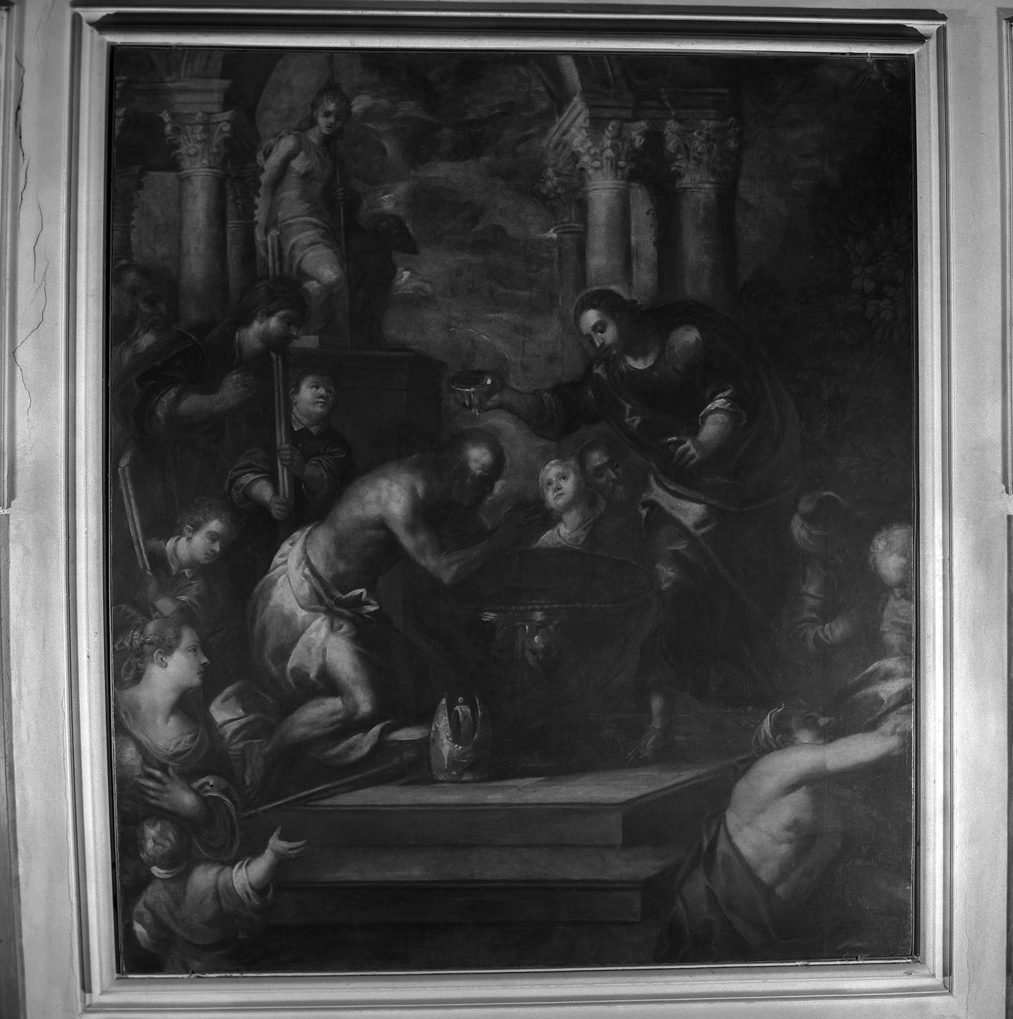 San Giovanni Nepomuceno battezza il pontefice Aristogeno (dipinto) di Negretti Jacopo detto Palma il Giovane (sec. XVI)