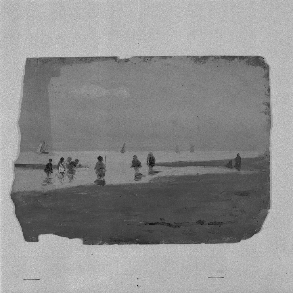 Veduta della spiaggia di Sottomarina (?) (dipinto) di Naccari Aristide (secc. XIX/ XX)
