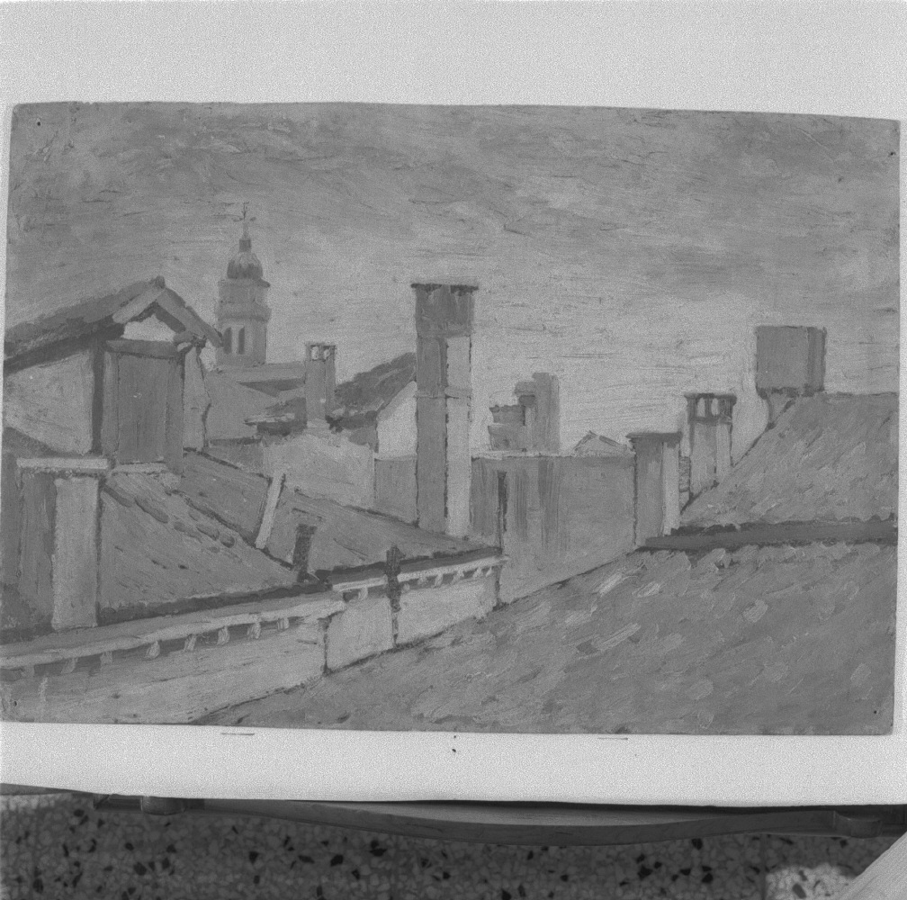 Veduta dei tetti di Chioggia (dipinto) di Naccari Aristide (fine/inizio secc. XIX/ XX)
