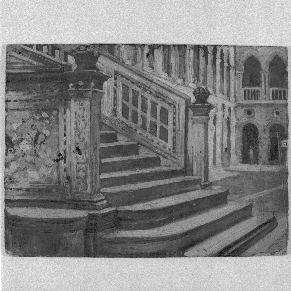 Veduta della Scala dei Giganti a Venezia, veduta di Venezia (dipinto) di Naccari Aristide (fine/inizio secc. XIX/ XX)