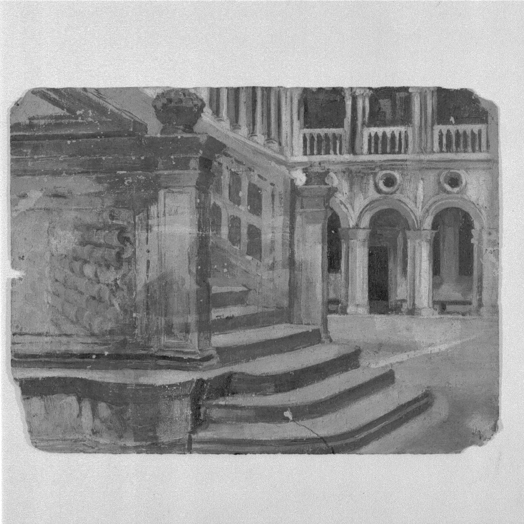 Veduta della Scala dei Giganti (dipinto) di Naccari Aristide (fine/inizio secc. XIX/ XX)