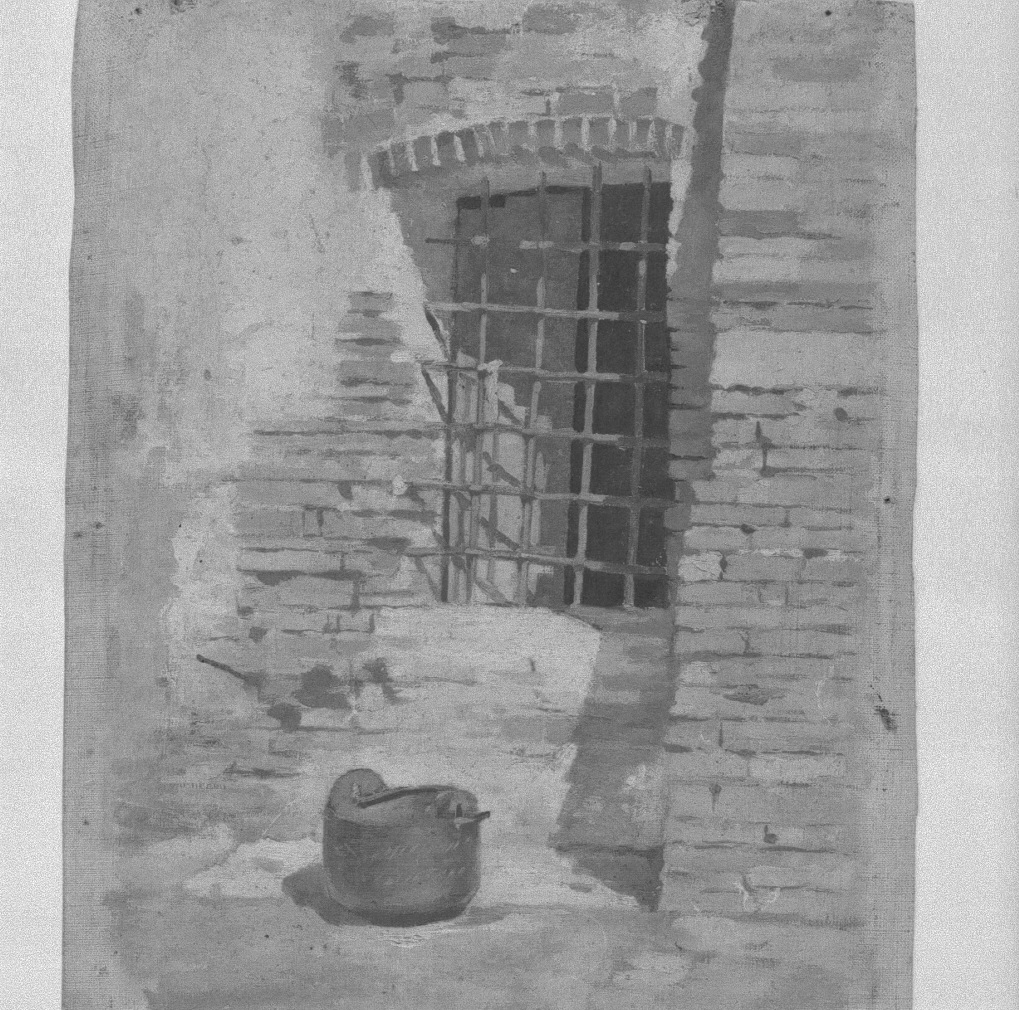 Finestra e paiolo (dipinto) di Naccari Aristide (fine/inizio secc. XIX/ XX)