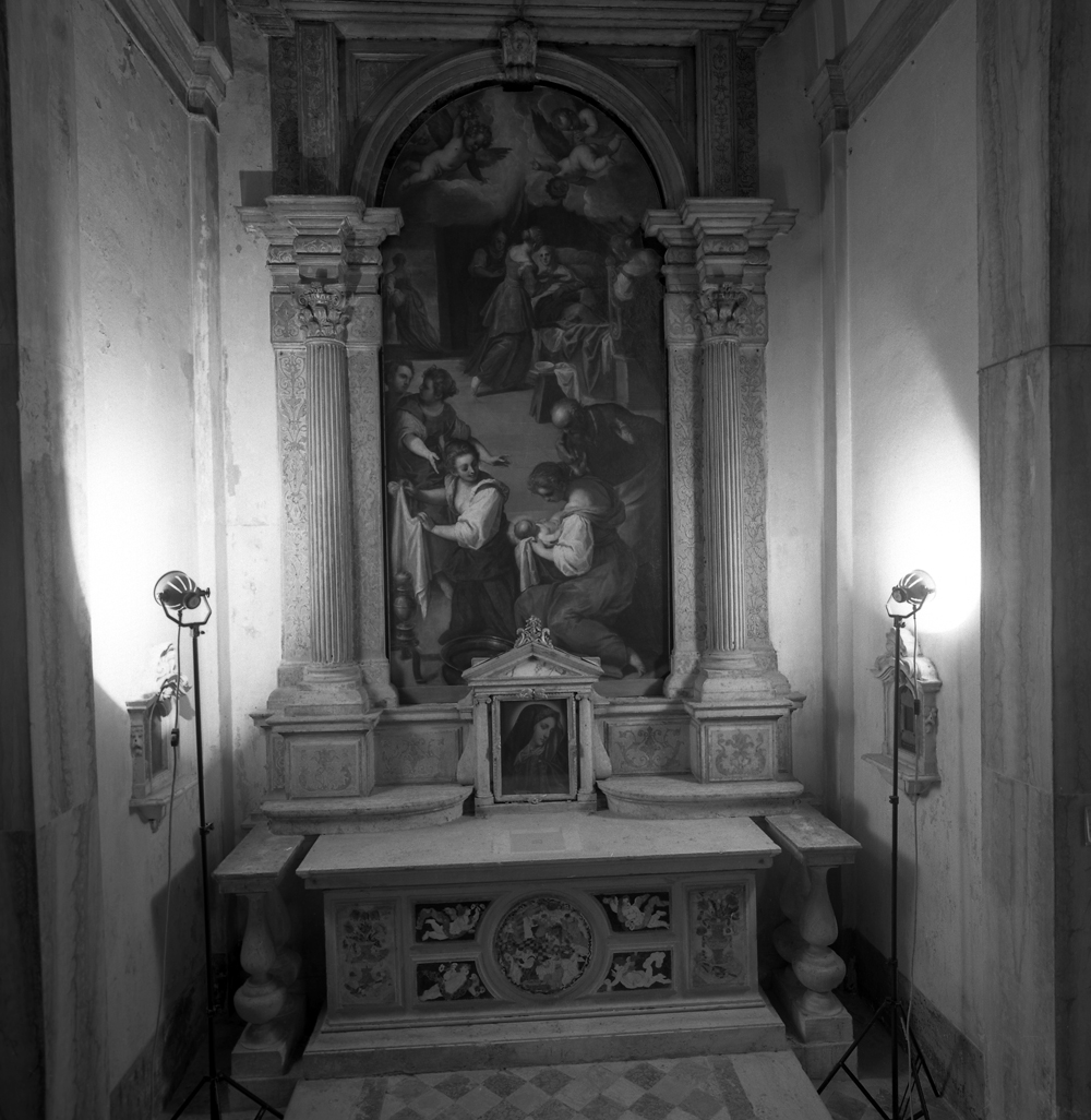 nascita di Maria Vergine (pala d'altare) di Negretti Jacopo detto Palma il Giovane (inizio sec. XVII)