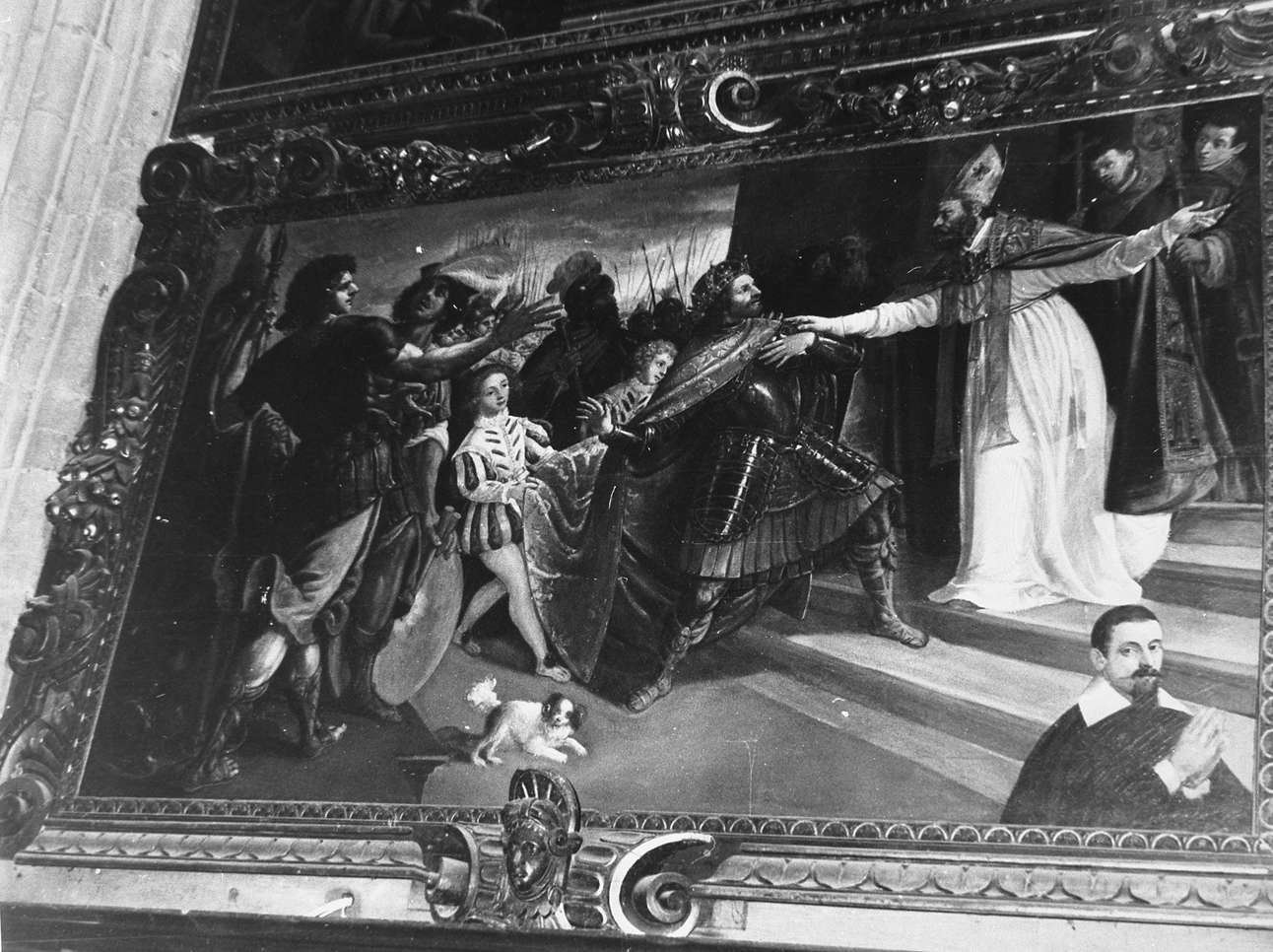 Sant'Ambrogio rifiuta l'ingresso in chiesa all'imperatore Teodosio (dipinto) di Vecellio Tizianello detto Tizianello (sec. XVII)