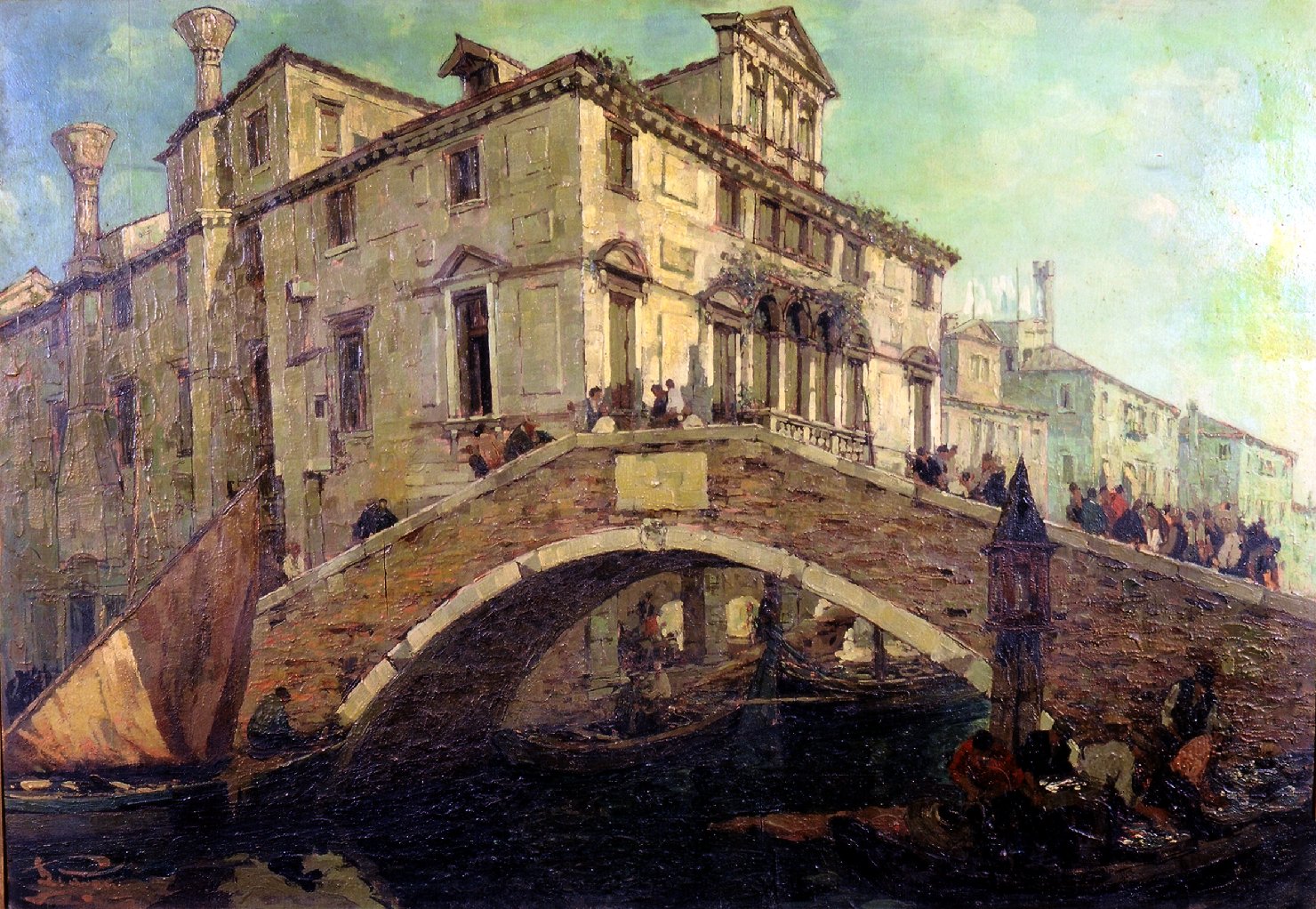 Armonie chioggiotte: veduta ponte Caneva (dipinto) di Pagan Luigi (sec. XX)