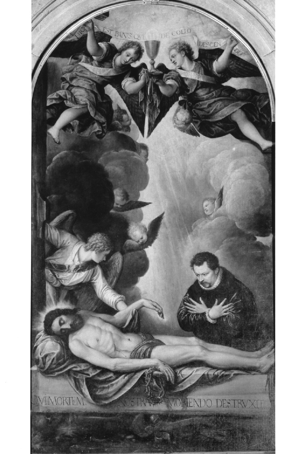 Cristo morto con l'autoritratto del donatore e angeli, Cristo morto (pala d'altare) di Micheli Parrasio (seconda metà sec. XVI)