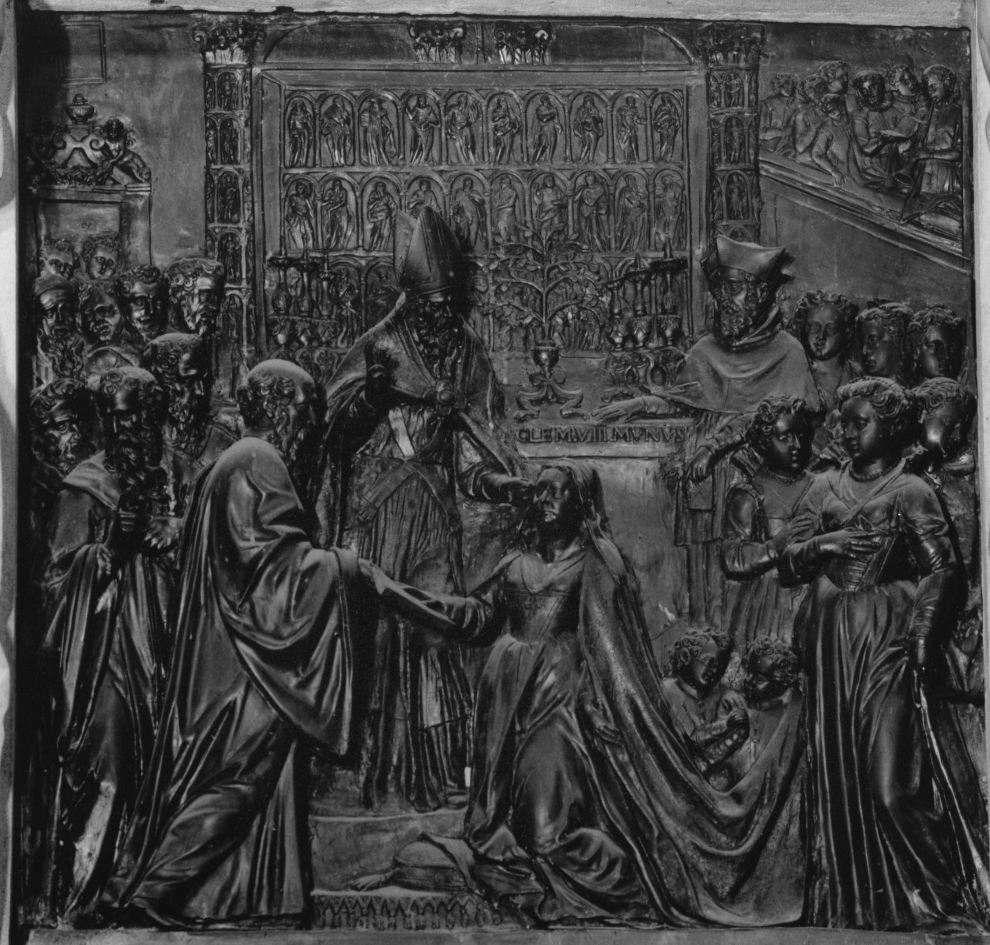 La dogaressa riceve da Clemente VII la rosa d'oro (rilievo, elemento d'insieme) di Campagna Girolamo (inizio sec. XVII)