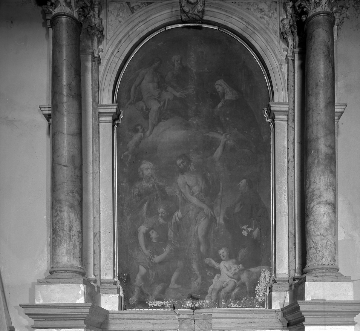 Trinità, Maria, San Giovanni Battista, SAn Pietro, Sant'Antonio (dipinto) di Lazzarini Gregorio (primo quarto sec. XVIII)