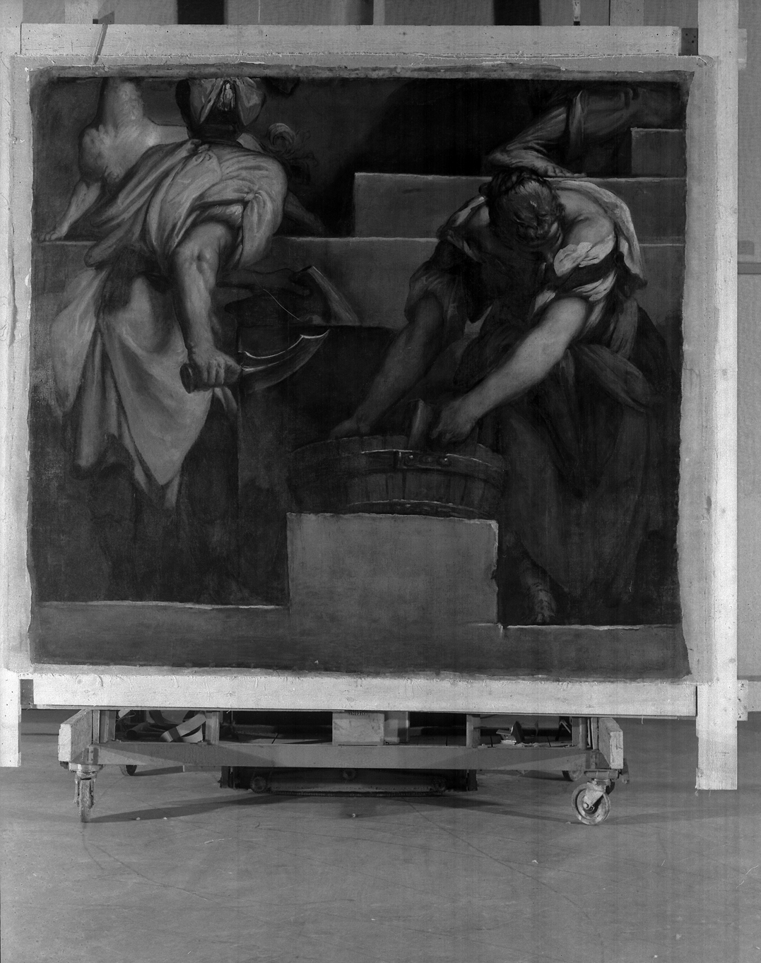 uomo e donna occupati in lavori domestici (dipinto) di Fumiani Giovanni Antonio (fine sec. XVII)