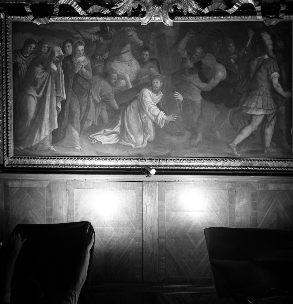 salita di Cristo al monte Calvario (dipinto) di Porta Giuseppe detto Giuseppe Salviati (sec. XVI)