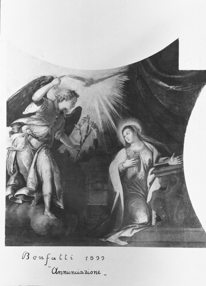 Annunciazione (dipinto, elemento d'insieme) di Benfatto Alvise detto Alvise del Friso (fine/inizio secc. XVI/ XVII)
